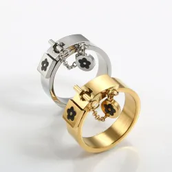 Lucky flower charm - with chain - ring - stainless steelRings