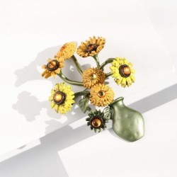 Vase mit Sonnenblumen - Retro-Brosche