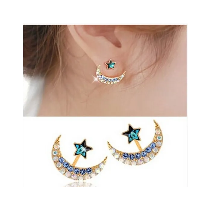 Blue crystal moon / star - stud earringsEarrings