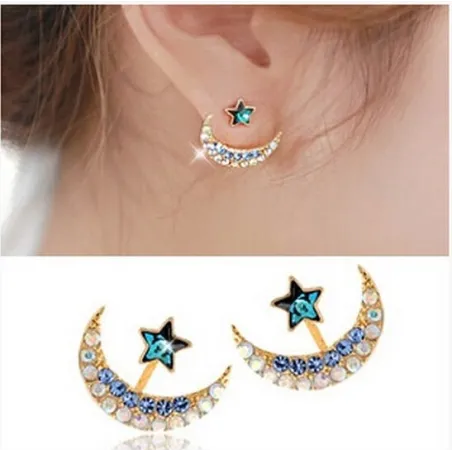 Blue crystal moon / star - stud earringsEarrings