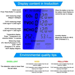 Kohlendioxidtester / CO2-Detektor / Luftqualitätsmonitor - Temperatur- / Feuchtigkeitsmessung - Multifunktionstester