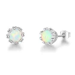 Kleine Ohrstecker mit rundem Opal – 925er Sterlingsilber