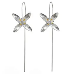 Silberne Blume mit vier Blättern - Ohrringe