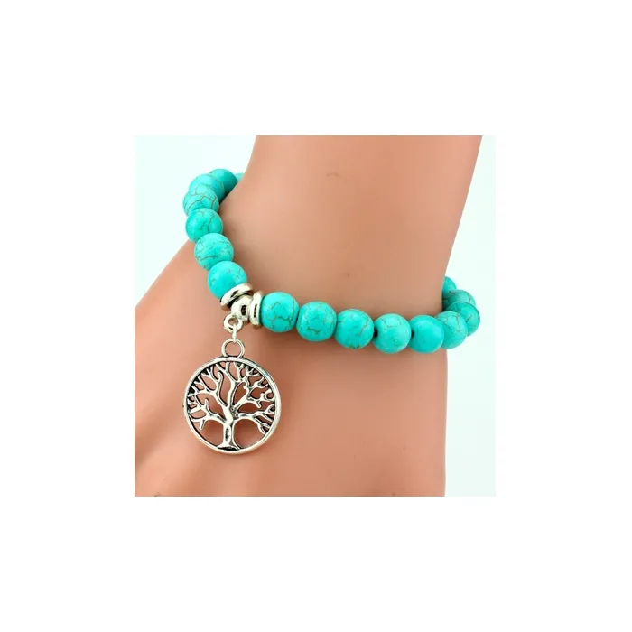 Vintage bracelet - turquoise beads / alloy pendantBracelets