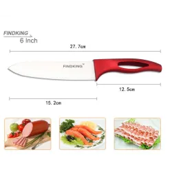 Ceramic kitchen knives set - with holder - red handlesCeramic