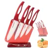 Ceramic kitchen knives set - with holder - red handlesCeramic