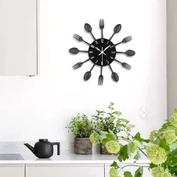 Modern wall clock - with kitchen cutleryClocks