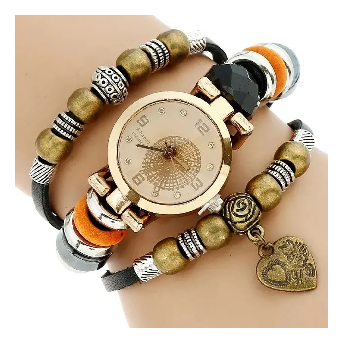 Multilayer leather bracelet with watchWatches