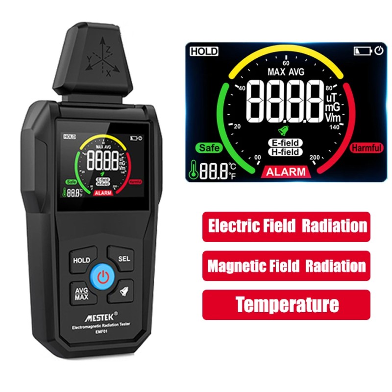 Tragbarer Detektor für elektromagnetische Strahlung Temperatur / elektrisches Feld / magnetisches Feld - digitales EMF-Messgerät