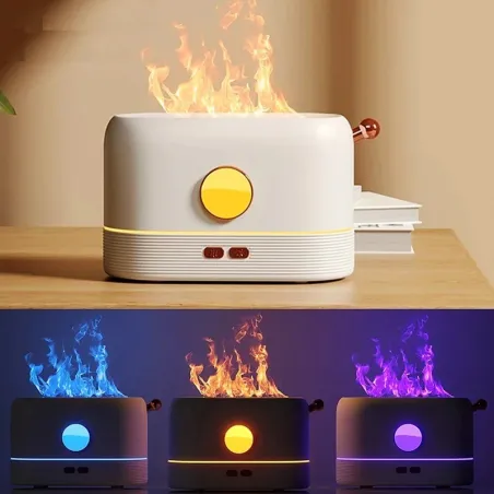 Ultraschall-Luftbefeuchter – Diffusor für ätherische Öle – bunte LED-Flamme