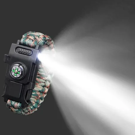Multifunktionales Survivalarmband mit Kunststoffschnalle & LED-Licht