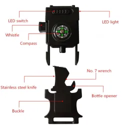 Multifunction survival bracelet with plastic buckle & LED lightSurvival tools