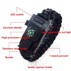 Multifunktionales Survivalarmband mit Kunststoffschnalle & LED-Licht