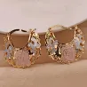 1 Pair Trendy Rose Pattern Gold Plated Hollow Out Hoop Earrings for Women Fashion Jewelry Accessories Wedding Party Birthday Gi