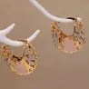 1 Pair Trendy Rose Pattern Gold Plated Hollow Out Hoop Earrings for Women Fashion Jewelry Accessories Wedding Party Birthday Gi