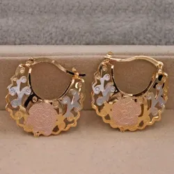 1 Pair Trendy Rose Pattern Gold Plated Hollow Out Hoop Earrings for Women Fashion Jewelry Accessories Wedding Party Birthday Gi