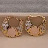 1 Pair Trendy Rose Pattern Gold Plated Hollow Out Hoop Earrings for Women Fashion Jewelry Accessories Wedding Party Birthday Gi