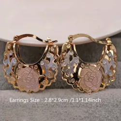 1 Pair Trendy Rose Pattern Gold Plated Hollow Out Hoop Earrings for Women Fashion Jewelry Accessories Wedding Party Birthday Gi