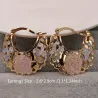 1 Pair Trendy Rose Pattern Gold Plated Hollow Out Hoop Earrings for Women Fashion Jewelry Accessories Wedding Party Birthday Gi