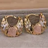 1 Pair Trendy Rose Pattern Gold Plated Hollow Out Hoop Earrings for Women Fashion Jewelry Accessories Wedding Party Birthday Gi