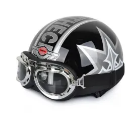 Vintage Motorrad Scooter Open Face Halbhelm & Visor & Goggles