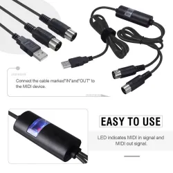 USB-zu-MIDI-Schnittstellenkabel – Adapter – Konverter für PC-Musiktastatur – Windows Mac iOS – 2 m