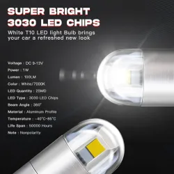 10x 194 T10 W5W LED bulbs - 7000K Ice White Super Bright interior kitT10