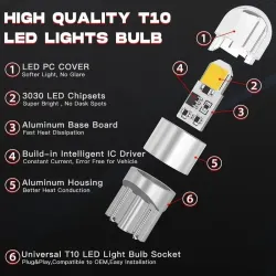 10x 194 T10 W5W LED bulbs - 7000K Ice White Super Bright interior kitT10