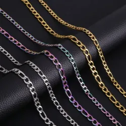 Fashion Figaro Cuban Link Chain Stainless Steel Necklace 45cm/50cm/55cm/60cm 3MM-9MM Gold Color Jewelry Gift Women MenHome