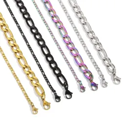 Fashion Figaro Cuban Link Chain Stainless Steel Necklace 45cm/50cm/55cm/60cm 3MM-9MM Gold Color Jewelry Gift Women MenHome