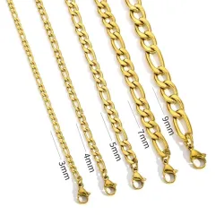 Fashion Figaro Cuban Link Chain Stainless Steel Necklace 45cm/50cm/55cm/60cm 3MM-9MM Gold Color Jewelry Gift Women MenHome