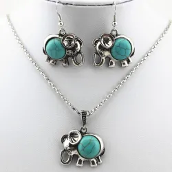 Elephant turquoise jewellery set - necklace + earrings - silverJewellery Sets