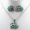 Elephant turquoise jewellery set - necklace + earrings - silverJewellery Sets