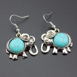 Elephant turquoise jewellery set - necklace + earrings - silverJewellery Sets