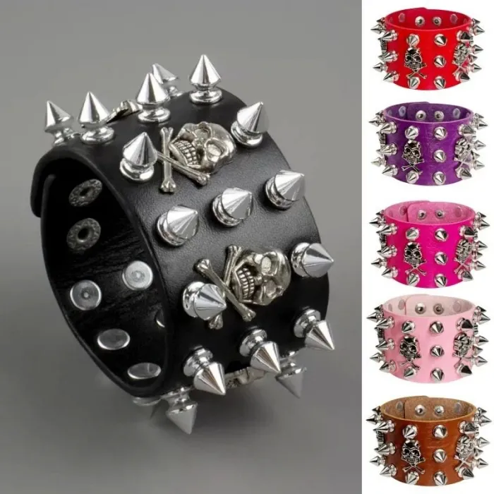 Non-Conformist Leather Bracelet Street Dance Performance Ghost Head Couple's Holiday Gift Wristband Punk Style Jewelry