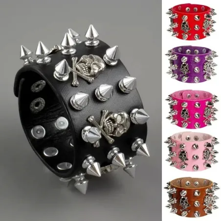 Non-Conformist Leather Bracelet Street Dance Performance Ghost Head Couple's Holiday Gift Wristband Punk Style Jewelry