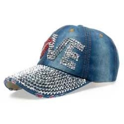Vintage - Jeans Baseballkappe mit Strass - Hut - Baumwolle