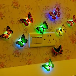 Colorful Artificial Butterfly LED Night Light Lamp Wall StickerWall lights