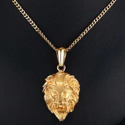 Lion head pendant golden necklaceNecklaces