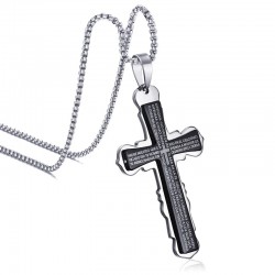 Kreuz mit spanischer Bibel - Edelstahl Halskette - unisex