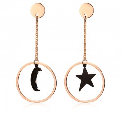 Star & Moon Stainless Steel Long Earrings