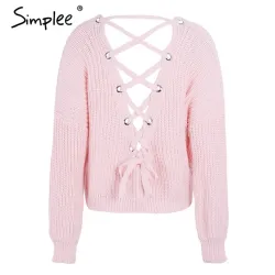Backless Lace-Up pullover - sweater knittedHoodies & Jumpers