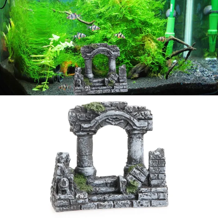 Aquarium Fish Tank Decoration Resin Rome Square Stone PillarsAquarium