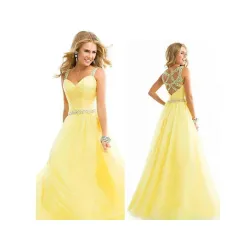 Langes Chiffon elegantes gelbes Kleid