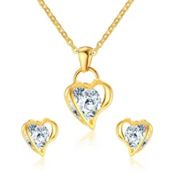 Herz & Kristall Halskette & Ohrringe - Schmuckset