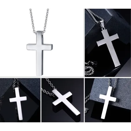 Klassischer Blank Kreuz Anhänger mit Edelstahl Halskette