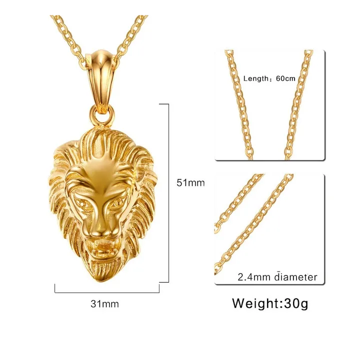 Lion head pendant golden necklaceNecklaces