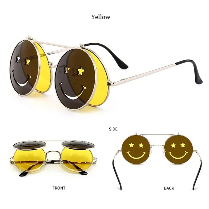 Steampunk Vintage Runde Doppellinsen Sonnenbrille Unisex