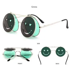 Steampunk Vintage Runde Doppellinsen Sonnenbrille Unisex