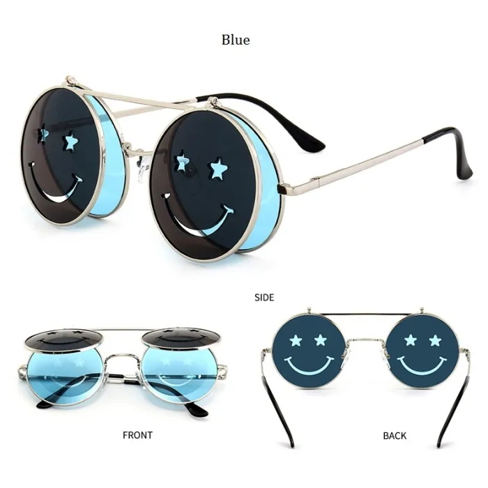 Steampunk Vintage Runde Doppellinsen Sonnenbrille Unisex